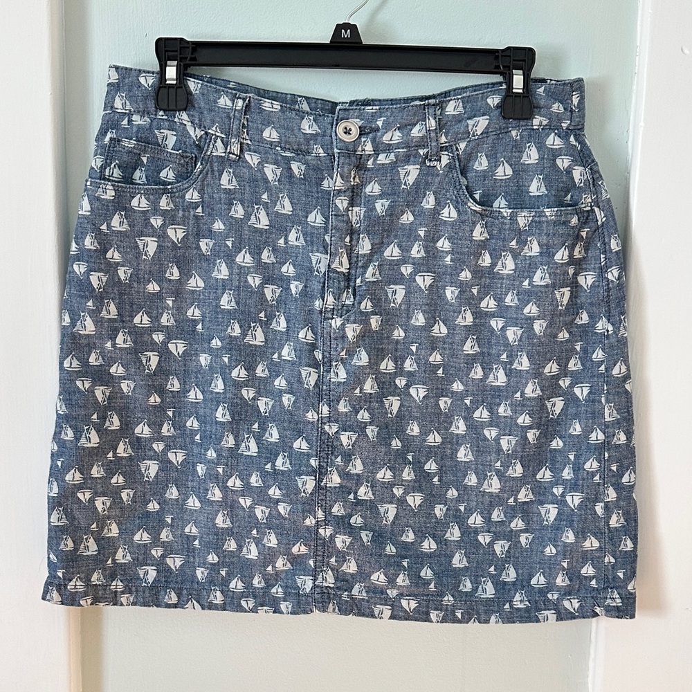 Blue Denim-like Sailboat Print Women's Skort, size 6 #0066
